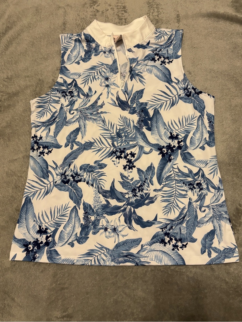 Tommy Bahama Golf Sleeveless Quarter Zip Top L Tropical Floral